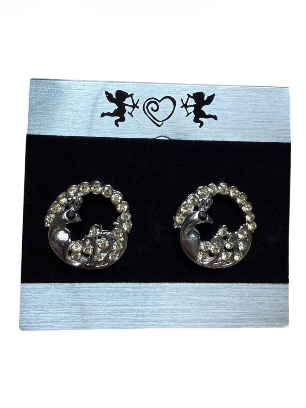 Silver & Yellow Peacock Stud Earrings